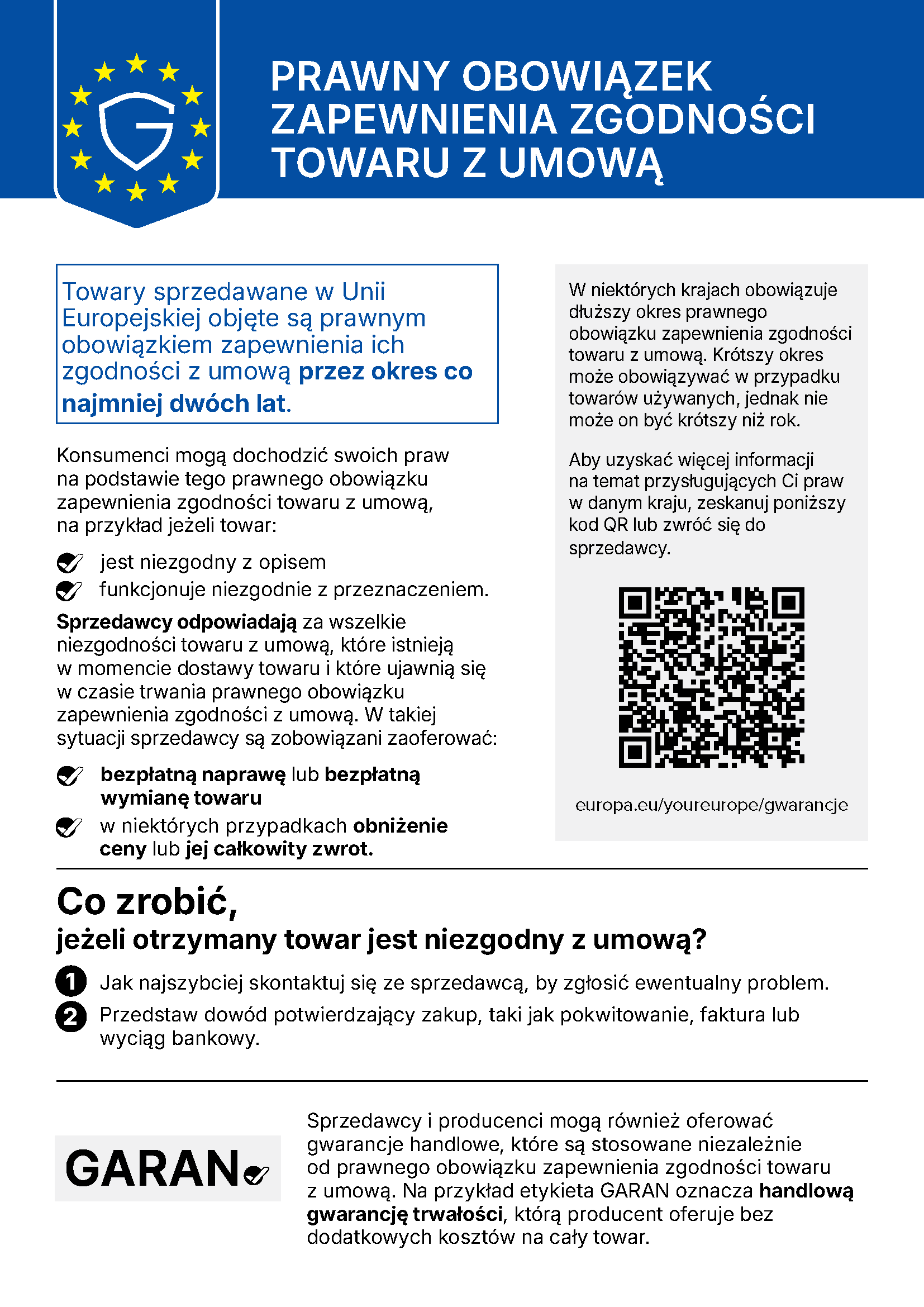 Oficjalny komunikat UE dotyczący ustawowej gwarancji